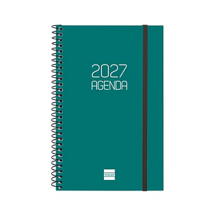 Finocam Espiral Basics Opaque Agenda - Anual 2027 - Semana Vista Horizontal - Formato E5 - 117x181mm - Espiral - Tapa de Polipropileno - Esquinas Micr