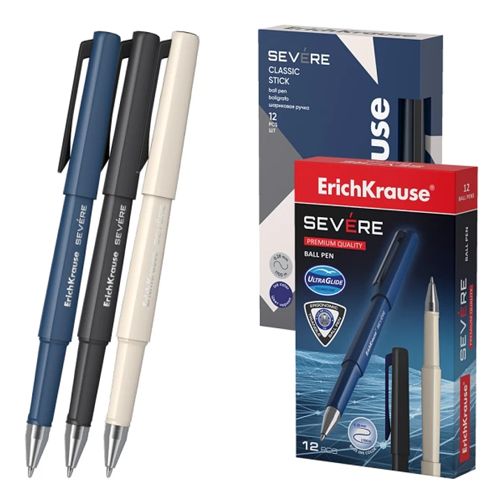 ErichKrause Severe Stick Classic Boligrafo con Capuchon - Modelos Surtidos - Trazo 0.28mm - Color Azul 1