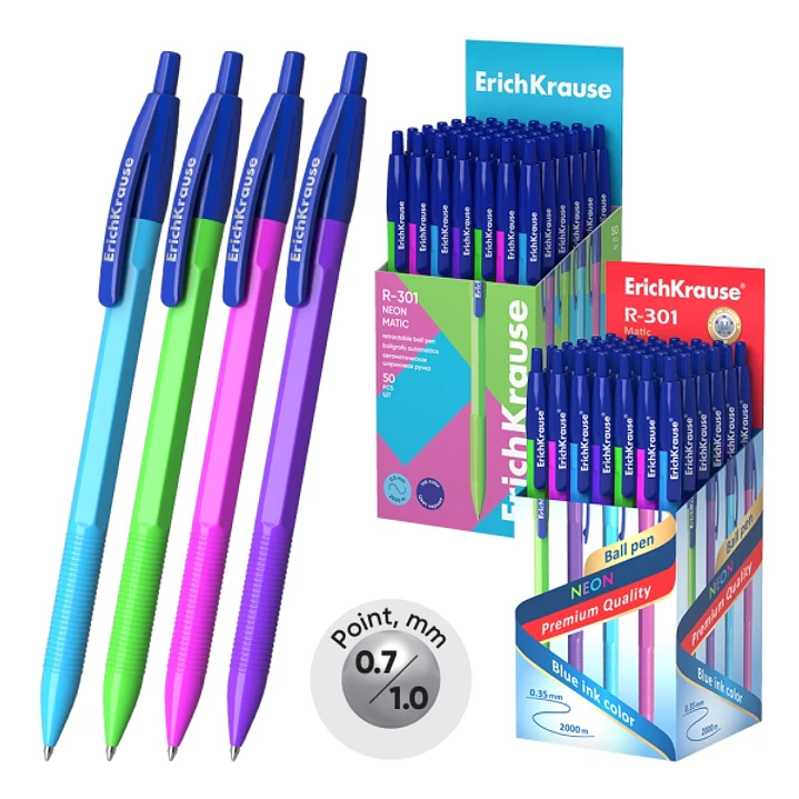 ErichKrause R-301 Matic Neon Boligrafo Retractil - Modelos Surtidos - Trazo 0.35mm - Color Azul 1