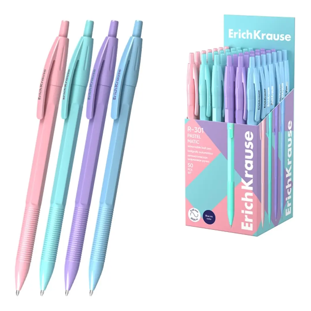 ErichKrause R-301 Matic Pastel Boligrafo Retractil - Modelos Surtidos - Trazo 0.35mm - Color Azul 1