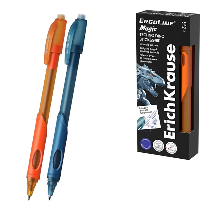 ErichKrause ErgoLine Magic Stick and Grip Techno Dino Boligrafo Borrable - Modelos Surtidos - Trazo 0.4mm - Tinta de Gel - Resistente al Agua - Zona d 1