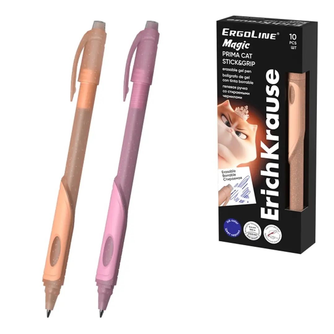 ErichKrause ErgoLine Magic Stick and Grip Prima Cat Boligrafo Borrable - Modelos Surtidos - Trazo 0.4mm - Tinta de Gel - Resistente al Agua - Zona de  1