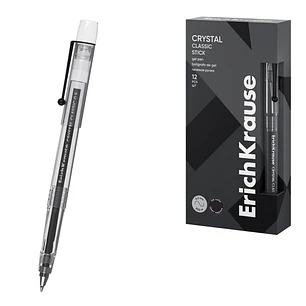 ErichKrause Crystal Stick Classic Boligrafo con Capuchon - Punta de 0.5mm - Trazo 0.4mm - Tinta de Gel - Resistente al Agua - Secado Rapido - Color Ne