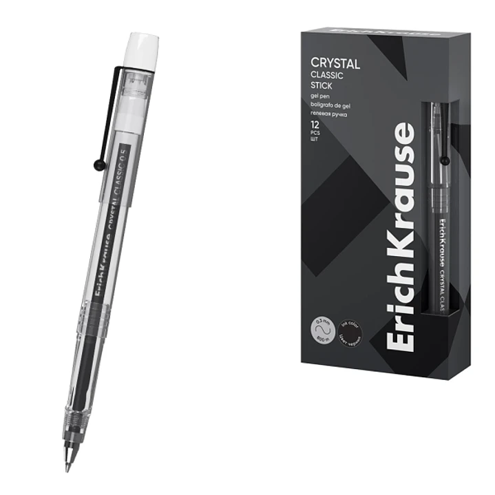 ErichKrause Crystal Stick Classic Boligrafo con Capuchon - Punta de 0.5mm - Trazo 0.4mm - Tinta de Gel - Resistente al Agua - Secado Rapido - Color Ne 1