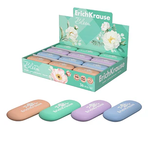 ErichKrause Pastel Bloom Expositor con 36 Gomas de Borrar - Caucho Termoplastico - No Deja Residuos - No Rasga el Papel - Libre de PVC - Colores Surti