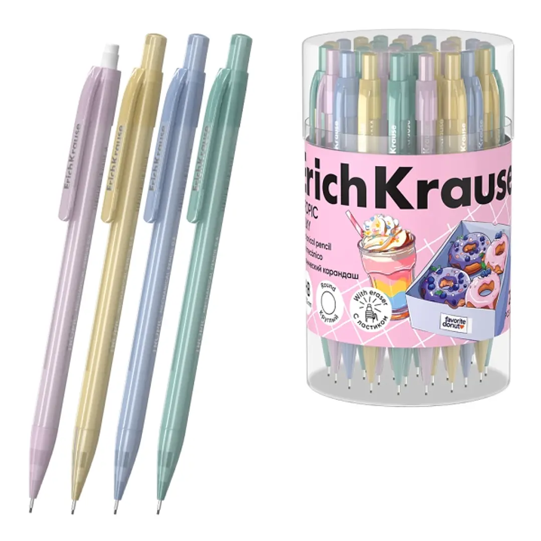 ErichKrause Tropic Milky Portaminas - Mina HB de 0.5mm - Goma de Borrar Integrada - Ergonomico - Colores Surtidos 1