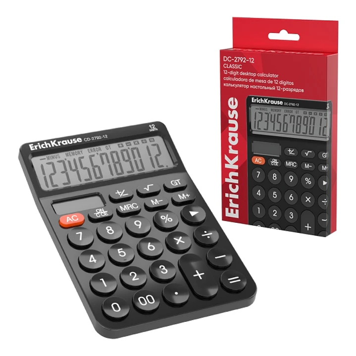 ErichKrause DC-2792-12 Classic Calculadora de Sobremesa - Pantalla LCD de 12 Digitos - Apagado Automatico - Alimentacion Solar - Color Negro 1