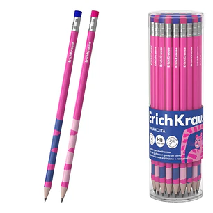 ErichKrause Pinna Kotta Lapiz de Grafito con Goma de Borrar - Mina HB - Cuerpo Redondo - Colores Surtidos
