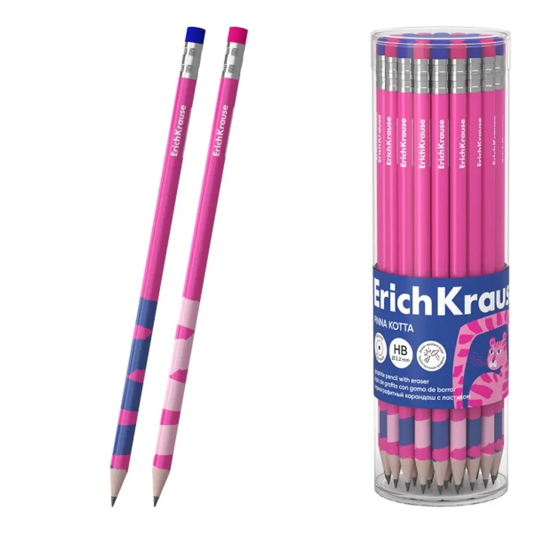 ErichKrause Pinna Kotta Lapiz de Grafito con Goma de Borrar - Mina HB - Cuerpo Redondo - Colores Surtidos 1
