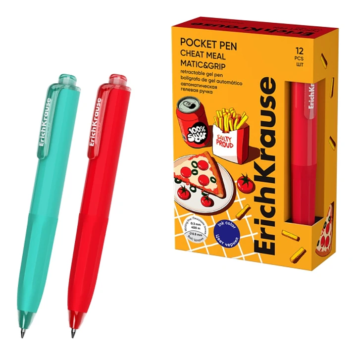 ErichKrause Pocket Pen Matic and Grip Cheat Meal Boligrafo Retractil - Modelos de Cuerpo Surtidos - Trazo 0.3mm - Zona de Agarre de Goma - Color Azul 1