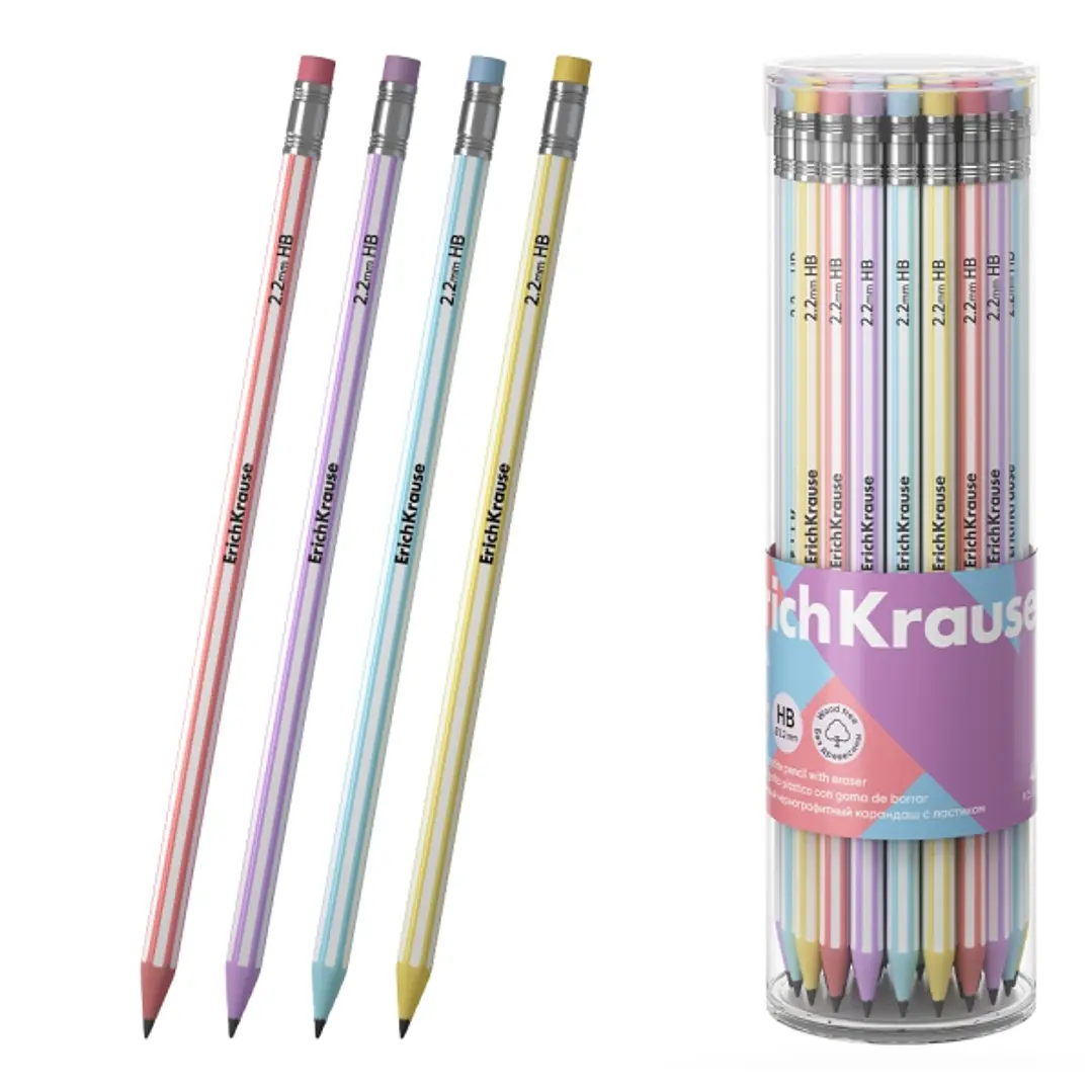 ErichKrause Blend Lapiz de Grafito con Goma de Borrar - Mina HB - Cuerpo Hexagonal - Plastico - Agarre Ergonomico - Colores Surtidos 1