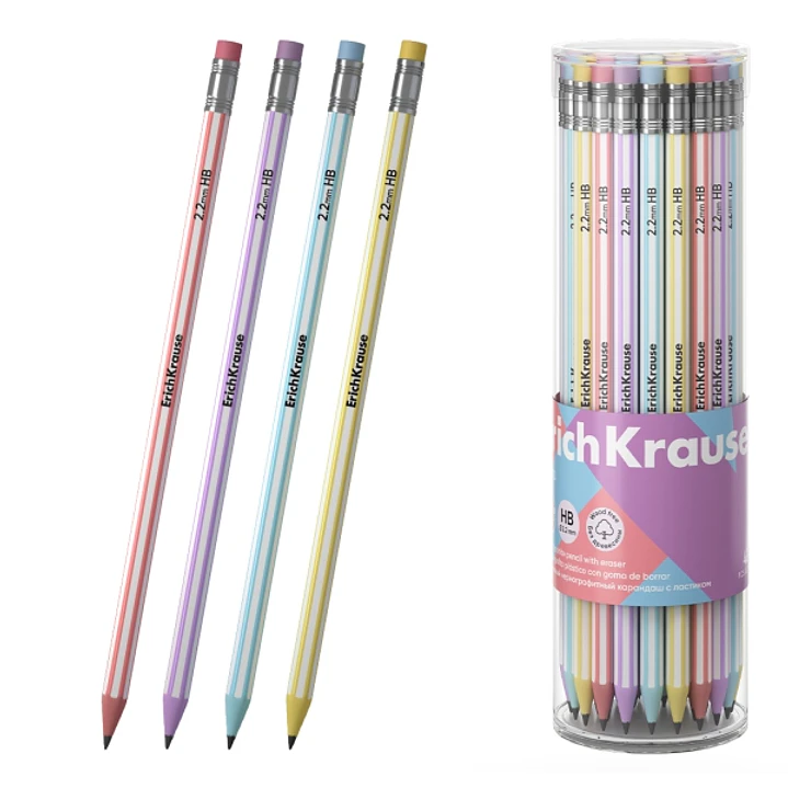 ErichKrause Blend Lapiz de Grafito con Goma de Borrar - Mina HB - Cuerpo Hexagonal - Plastico - Agarre Ergonomico - Colores Surtidos 1