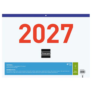Finocam Calendario Faldilla en Catalan - Anual 2027 - Mes Vista - Formato F94 - 430x310mm - Papel de 80g/m2 Microperforado - Numeros Grandes - Espacio