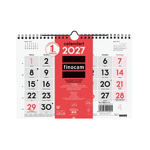 Finocam Neutro Calendario de Pared en Catalan - Anual 2027 - Mes Vista - Formato S - 210x150mm - Espiral Doble - Papel de 120g/m2 - Numeros Grandes - 