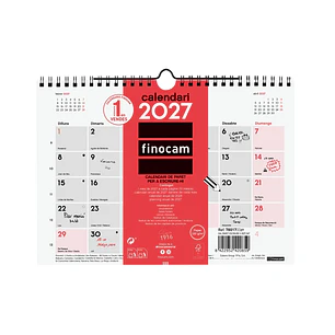 Finocam Neutro Calendario de Pared en Catalan - Anual 2027 - Mes Vista - Formato S - 210x150mm - Espiral Doble - Papel de 120g/m2 - Espacio para Escri