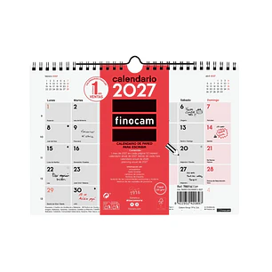 Finocam Neutro Calendario de Pared - Anual 2027 - Mes Vista - Formato S - 210x150mm - Espiral Doble - Papel de 120g/m2 - Espacio para Escribir - Color