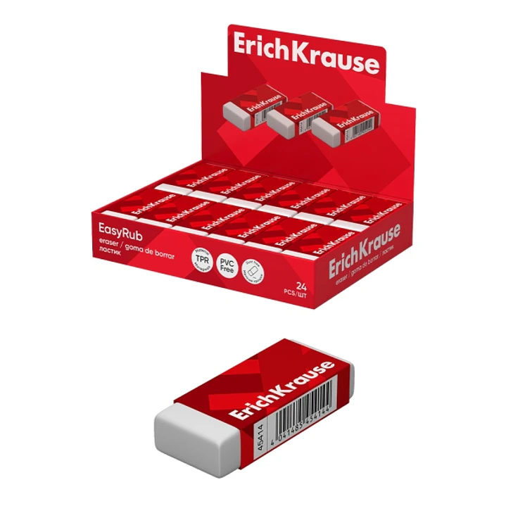 ErichKrause EasyRub Expositor con 24 Gomas de Borrar - Caucho Termoplastico - Hipoalergenico - Libre de PVC - Color Blanco 1