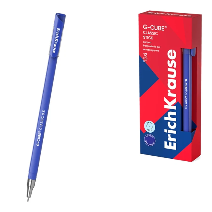 ErichKrause G-Cube Stick Classic Boligrafo con Capuchon - Punta de 0.5mm - Trazo 0.4mm - Tinta de Gel - Resistente al Agua - Secado Rapido - Color Azu 1