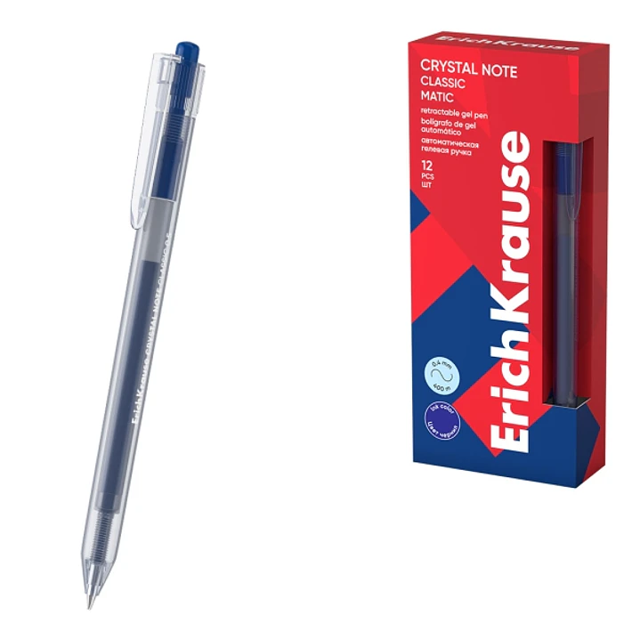 ErichKrause Crystal Note Matic Classic Boligrafo Retractil - Punta de 0.5mm - Trazo 0.4mm - Color Azul 1