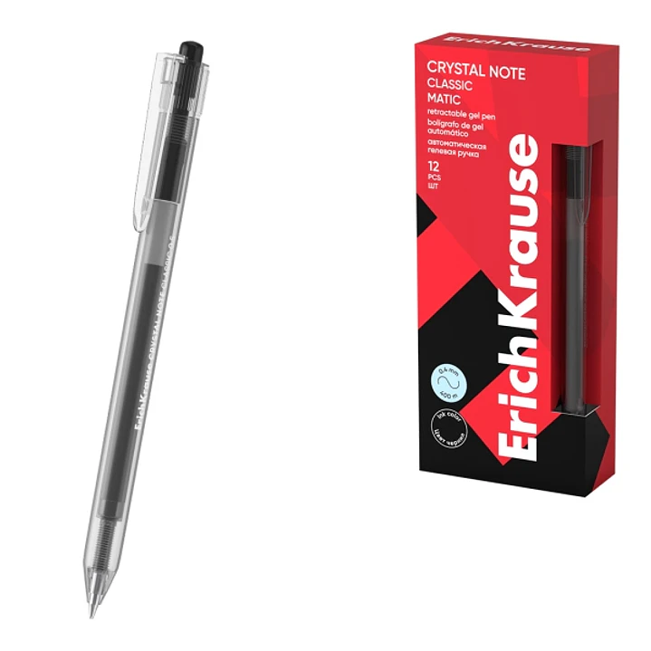 ErichKrause Crystal Note Matic Classic Boligrafo Retractil - Punta de 0.5mm - Trazo 0.4mm - Color Negro 1