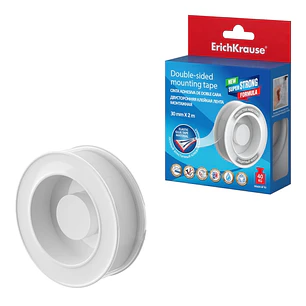 ErichKrause Cinta Adhesiva de Doble Cara - 1mm de Grosor - Soporta hasta 40kg/m2 - 30mm de Ancho - 2 Metros - Alta Adhesion - Resistente al Desgarro L