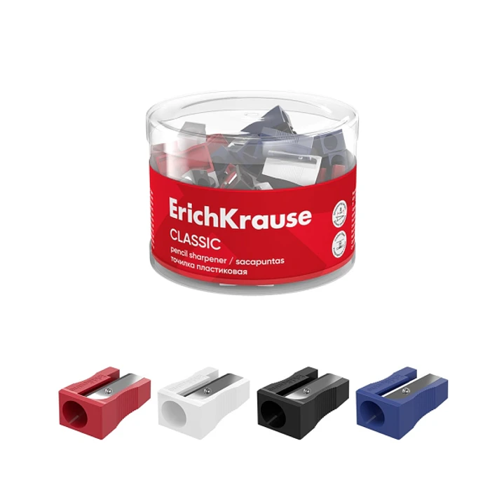 ErichKrause EasySharp Classic Sacapuntas de Plastico - Cuchilla Niquelada de Acero al Carbono - Orificio de 8mm - Colores Surtidos 1