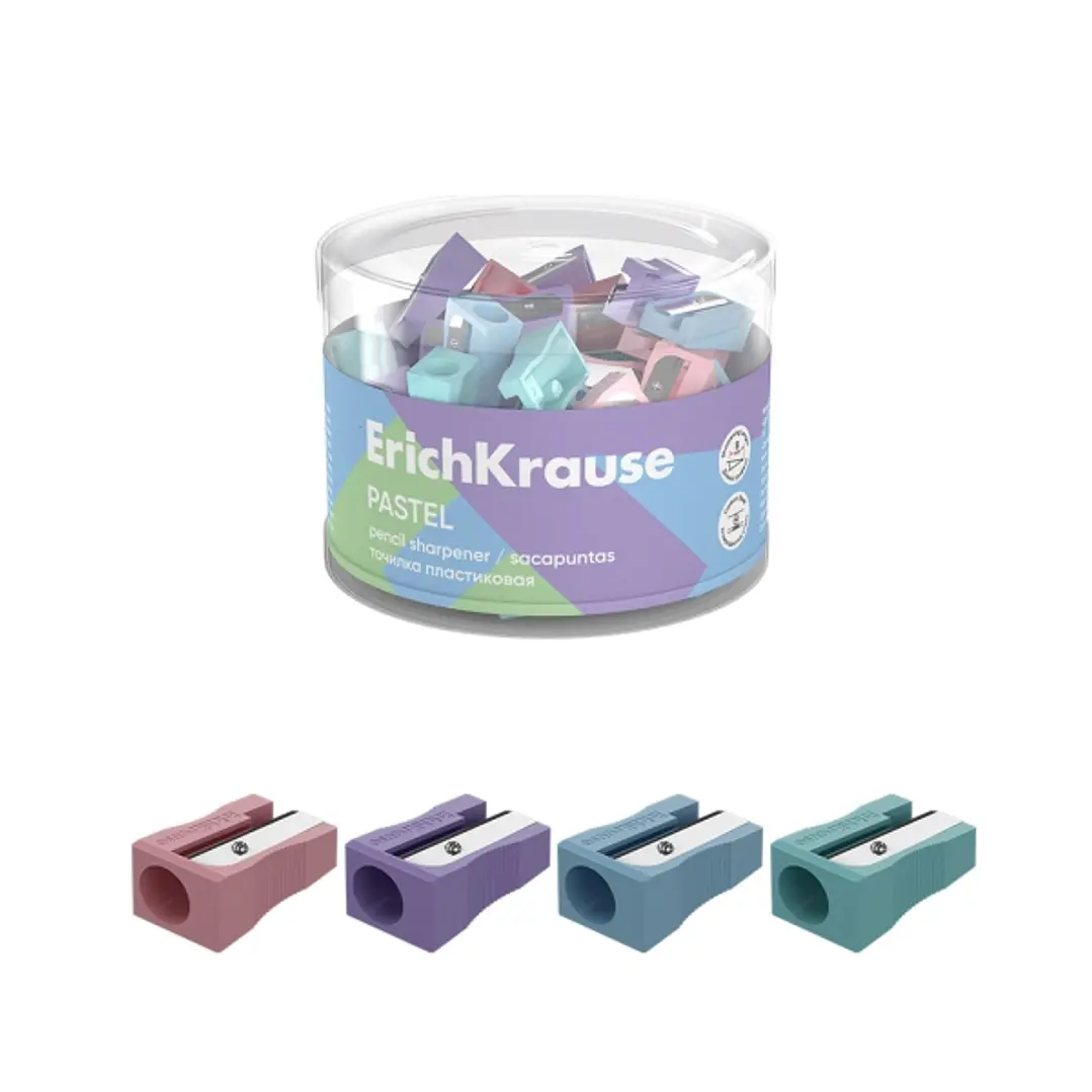 ErichKrause EasySharp Pastel Sacapuntas de Plastico - Cuchilla Niquelada de Acero al Carbono - Orificio de 8mm - Colores Surtidos 1