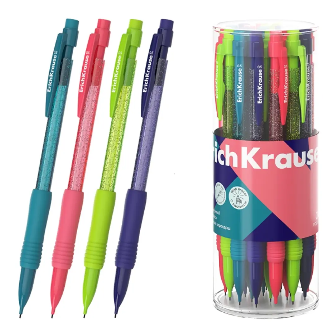 ErichKrause Reef Portaminas - Mina HB de 0.5mm - Goma de Borrar Integrada - Ergonomico - Colores Surtidos 1