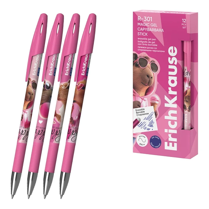ErichKrause R-301 Magic Gel Stick CapyBarbara Boligrafo Borrable - Modelos Surtidos - Trazo 0.4mm - Tinta de Gel - Resistente al Agua - Secado Rapido  1