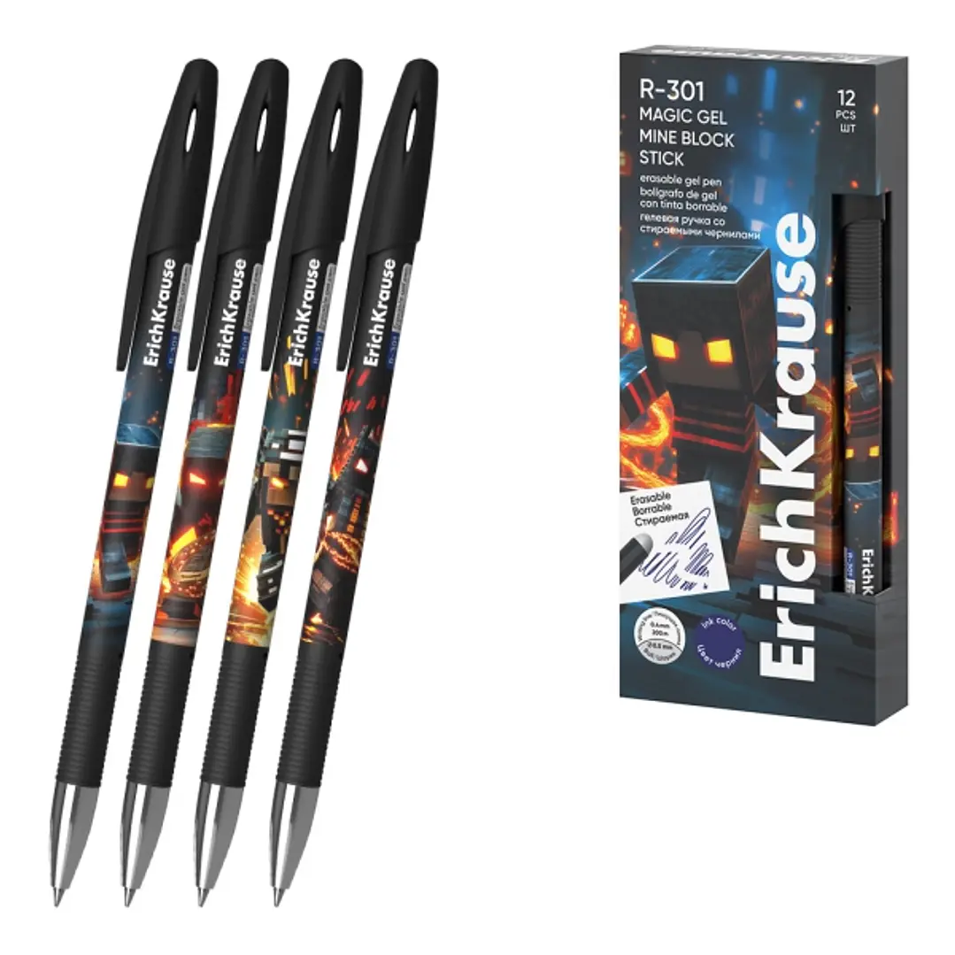 ErichKrause R-301 Magic Gel Stick Mine Block Boligrafo Borrable - Modelos Surtidos - Trazo 0.4mm - Tinta de Gel - Resistente al Agua - Secado Rapido - 1