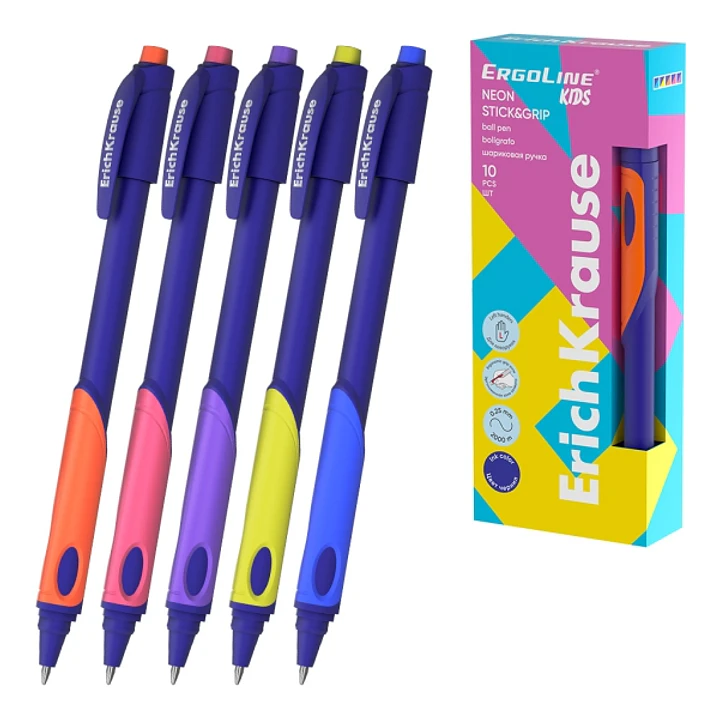 ErichKrause ErgoLine Kids Boligrafo Retractil - Ergonomico para Zurdos - Tinta Azul - Trazo 0.25mm - Colores Surtidos 1