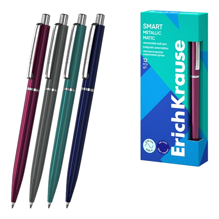 ErichKrause Smart Matic Metallic Boligrafo Retractil - Modelos Surtidos - Trazo 0.35mm - Color Azul 1