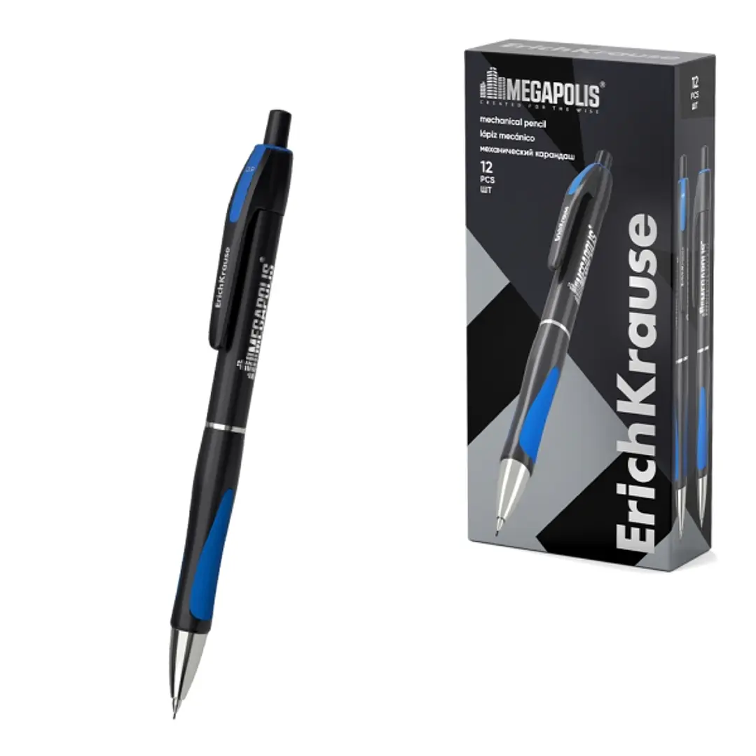 ErichKrause MEGAPOLIS Concept Portaminas - Mina HB de 0.9mm - Agarre de Goma - Pinza - Cuerpo Redondo - Ergonomico - Color Negro 1