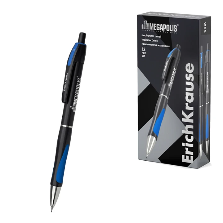 ErichKrause MEGAPOLIS Concept Portaminas - Mina HB de 0.9mm - Agarre de Goma - Pinza - Cuerpo Redondo - Ergonomico - Color Negro 1