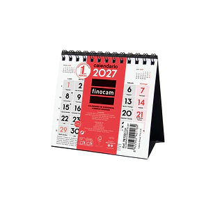 Finocam Neutro Calendario de Sobremesa - Anual 2027 - Mes Vista - Formato XXS - 110x100mm - Espiral Doble - Papel de 120g/m2 - Numeros Grandes - Color