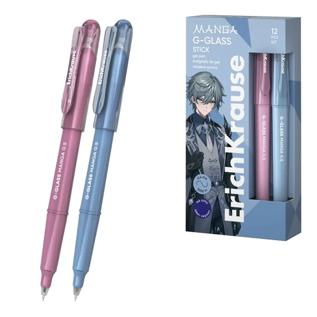 ErichKrause G-Glass Stick Manga Boligrafo con Capuchon - Modelos Surtidos - Trazo 0.4mm - Tinta de Gel - Resistente al Agua - Secado Rapido - Tapa Ven 1