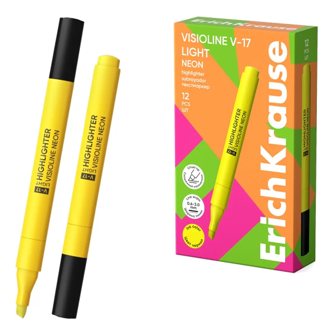 ErichKrause Visioline V-17 light Neon Marcador Fluorescente - Punta Biselada - Trazo de 0.6 a 3.0mm - Color Amarillo 1
