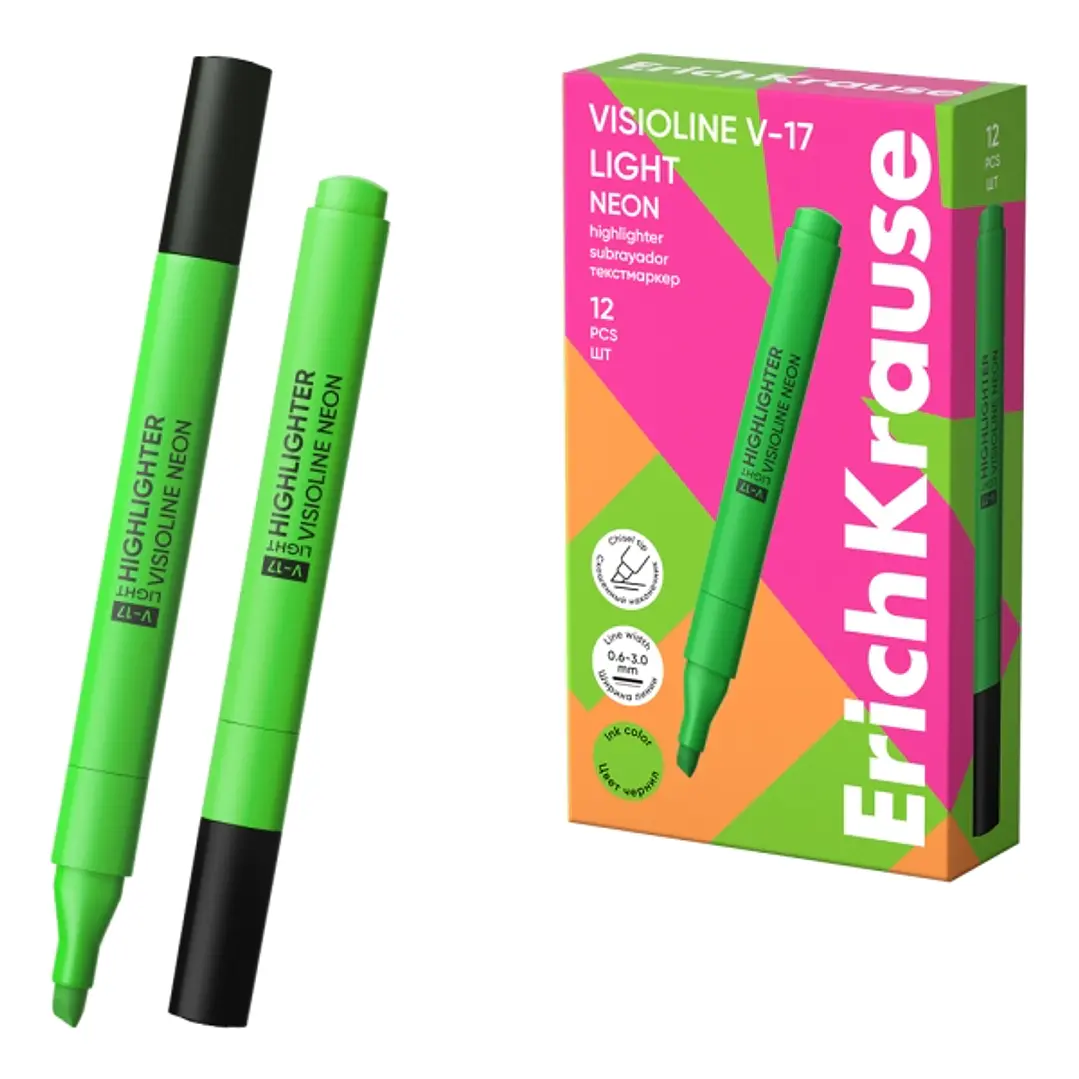 ErichKrause Visioline V-17 light Neon Marcador Fluorescente - Punta Biselada - Trazo de 0.6 a 3.0mm - Color Verde 1