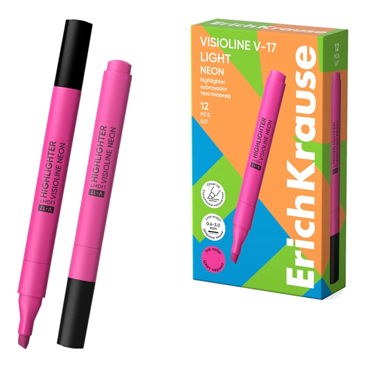 ErichKrause Visioline V-17 light Neon Marcador Fluorescente - Punta Biselada - Trazo de 0.6 a 3.0mm - Color Rosa 1