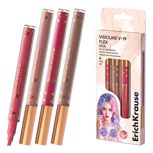 ErichKrause Visioline V-19 Flex Idol Pack de 4 Marcadores Fluorescentes - Punta Biselada - Trazo de 0.6 a 3.5mm - Colores Surtidos