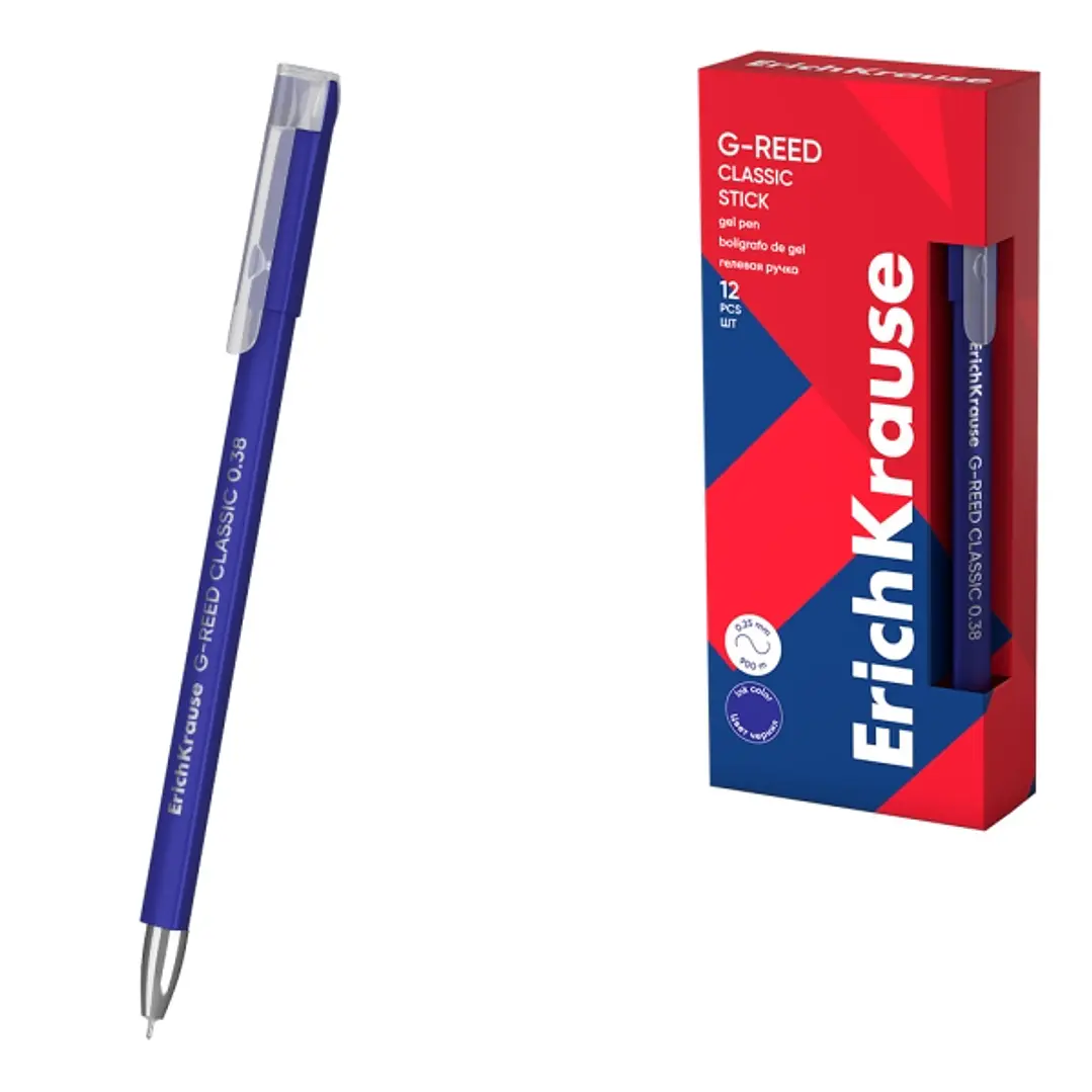 ErichKrause G-Reed Stick Classic Boligrafo con Capuchon - Punta de 0.38mm - Trazo 0.25mm - Tinta de Gel - Resistente al Agua - Secado Rapido - Tapa Ve 1