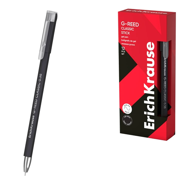 ErichKrause G-Reed Stick Classic Boligrafo con Capuchon - Punta de 0.38mm - Trazo 0.25mm - Tinta de Gel - Resistente al Agua - Secado Rapido - Tapa Ve 1