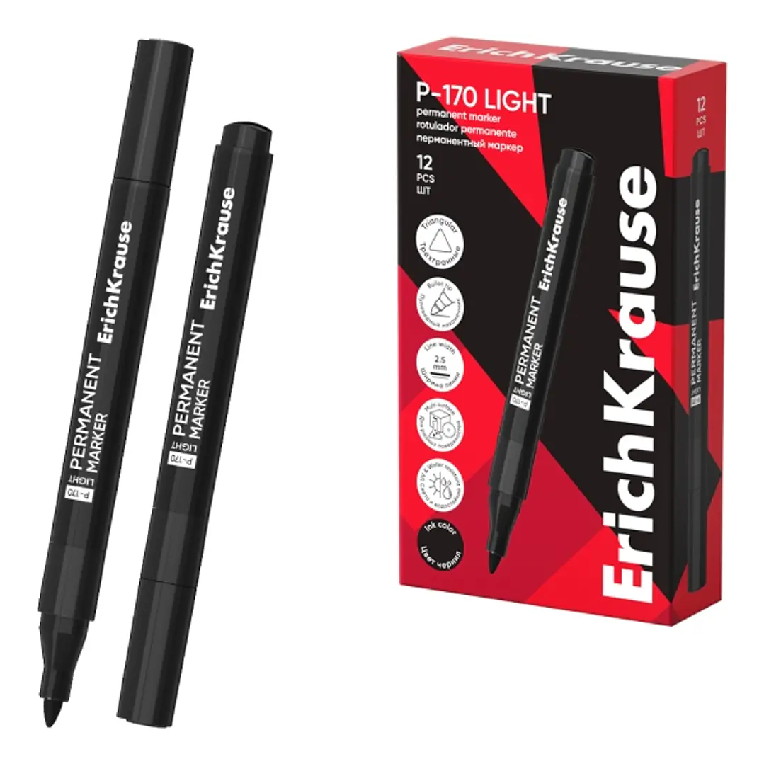 ErichKrause P-170 light Rotulador Permanente - Punta Conica - Trazo de 2.5mm - Resistente al Agua y a la Luz - Multisuperficie - Cuerpo Triangular - S 1