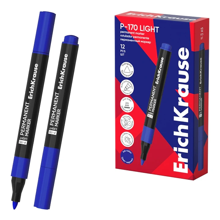 ErichKrause P-170 light Rotulador Permanente - Punta Conica - Trazo de 2.5mm - Resistente al Agua y a la Luz - Multisuperficie - Cuerpo Triangular - S 1