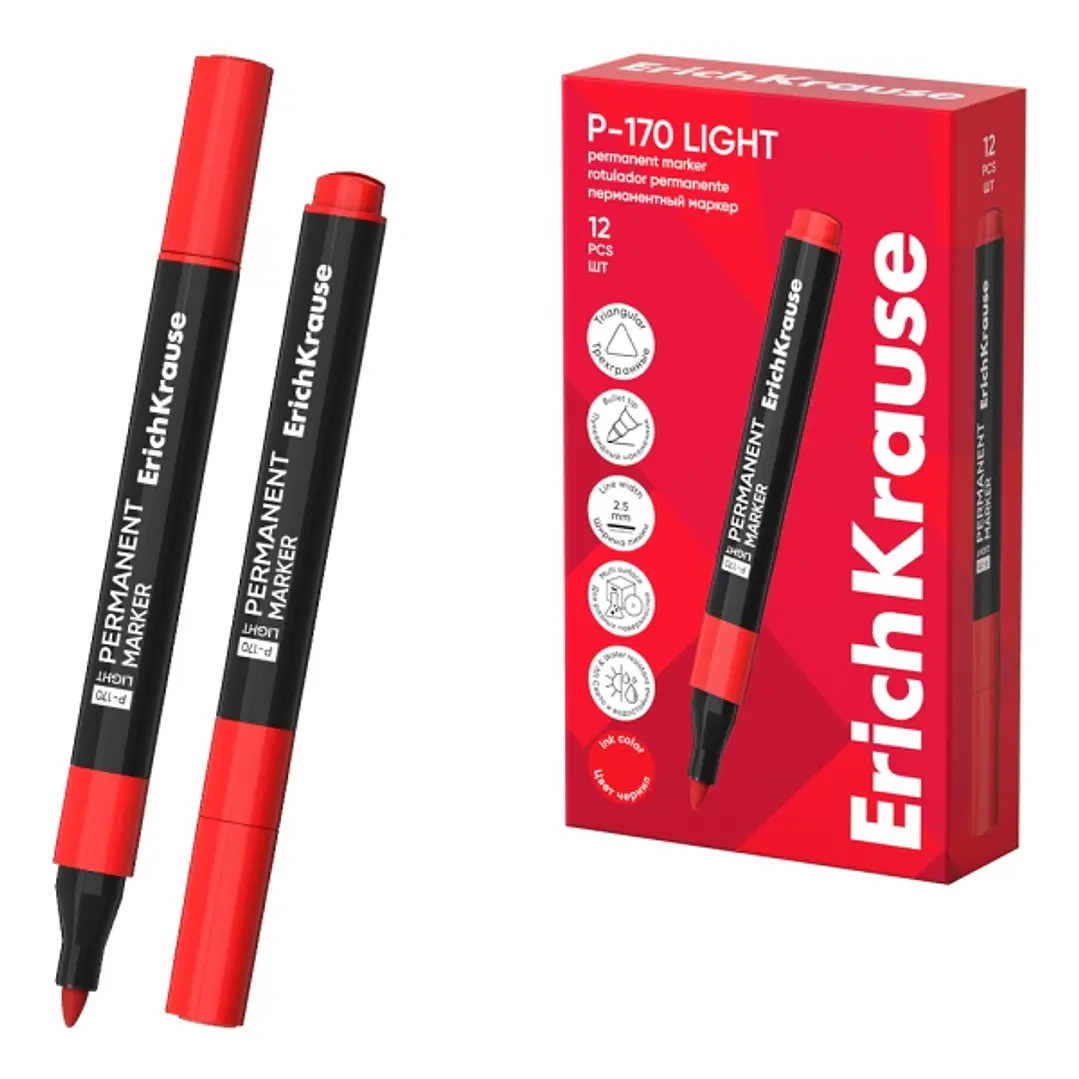ErichKrause P-170 light Rotulador Permanente - Punta Conica - Trazo de 2.5mm - Resistente al Agua y a la Luz - Multisuperficie - Cuerpo Triangular - S 1