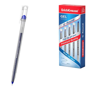 ErichKrause G-Round Stick Classic Boligrafo con Capuchon - Punta de 0.5mm - Trazo 0.3mm - Tinta de Gel - Resistente al Agua - Secado Rapido - Color Az