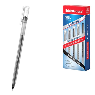 ErichKrause G-Round Stick Classic Boligrafo con Capuchon - Punta de 0.5mm - Trazo 0.3mm - Tinta de Gel - Resistente al Agua - Secado Rapido - Color Ne