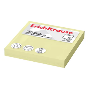 ErichKrause Bloc de 100 Notas Adhesivas Reposicionables - Papel de 75g/m2 - 75x75mm - Pegamento a Base de Agua - Color Amarillo