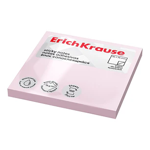 ErichKrause Bloc de 100 Notas Adhesivas Reposicionables - Papel de 75g/m2 - 75x75mm - Pegamento a Base de Agua - Color Rosa