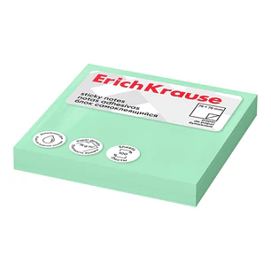 ErichKrause Bloc de 100 Notas Adhesivas Reposicionables - Papel de 75g/m2 - 75x75mm - Pegamento a Base de Agua - Color Verde